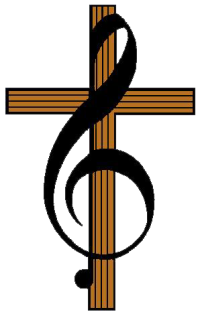 A crucifix with a G clef symbol